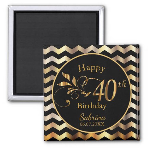 40th Birthday _ Gold and Black Chevron Magnet