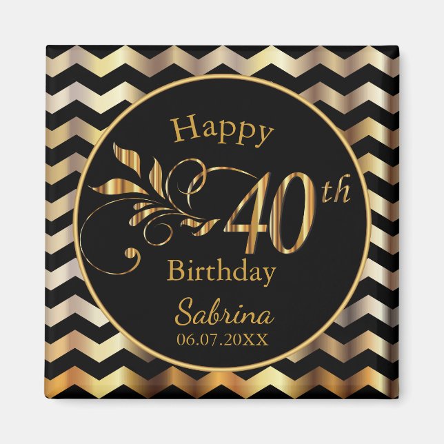 40th Birthday - Gold and Black Chevron Magnet (Front)