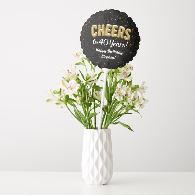 40th Birthday Gold Balloons Cheers to 40 Years (Vase)