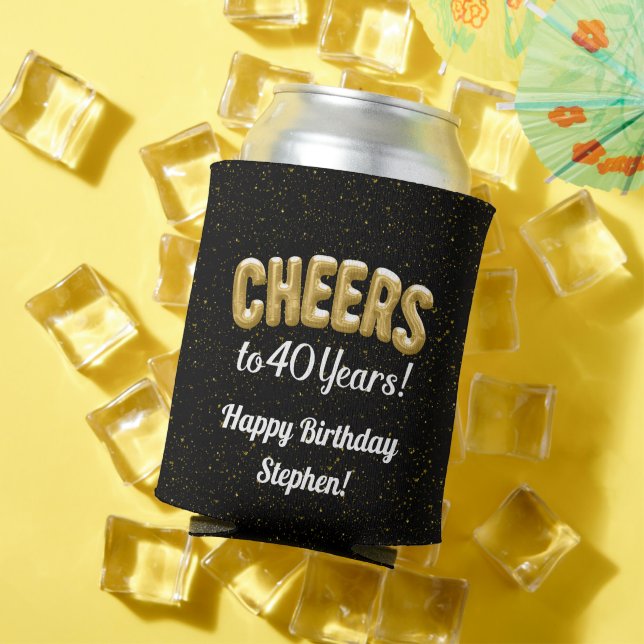 40th Birthday Gold Balloons Cheers to 40 Years Can Cooler (In Situ Summer)