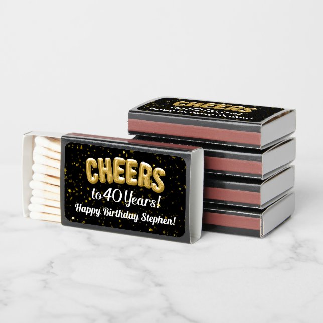 40th Birthday Gold Balloons Cheers to 40 Years Matchboxes (Stacked)