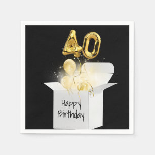 40th Birthday Gold Balloons In White Box Napkins
