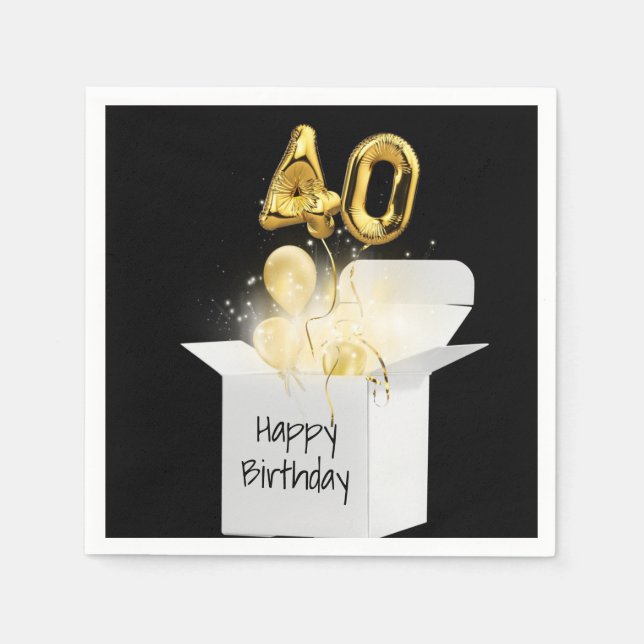 40th Birthday Gold Balloons In White Box      Napkins (Front)