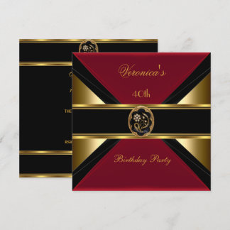 40th Birthday Gold Black Faux Velvet Red Jewel Invitation