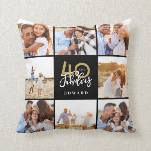 40th birthday gold black photo collage birthday th throw pillow