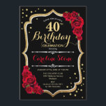 40th Birthday - Gold Black Red Roses Invitation<br><div class="desc">40th birthday celebration invitation.
Elegant black design with faux glitter gold and red roses. Perfect for an elegant birthday party. Can be customized into any age.</div>