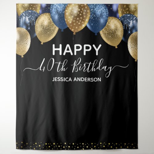 40th Birthday Gold Blue Black Balloons Tapestry