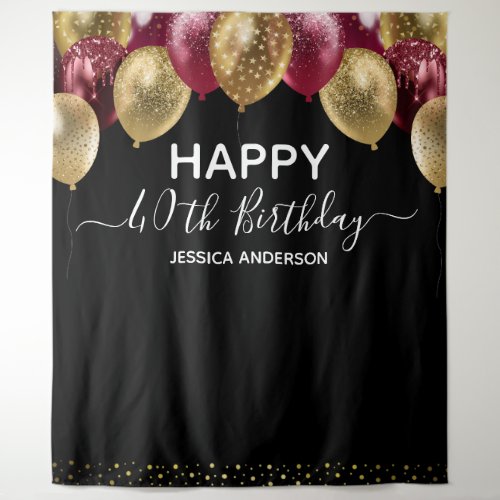 40th Birthday Gold Burgundy Black Balloon Tapestry