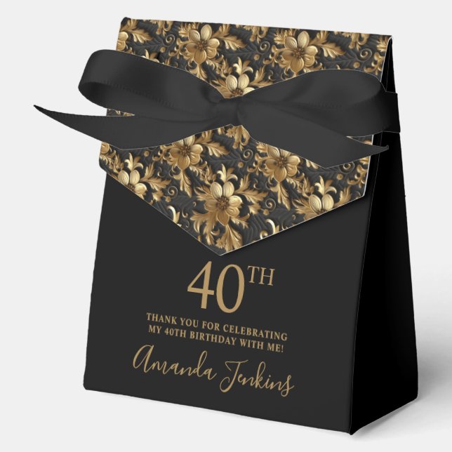 40th Birthday Gold Floral Thank You  Favor Boxes (Front)