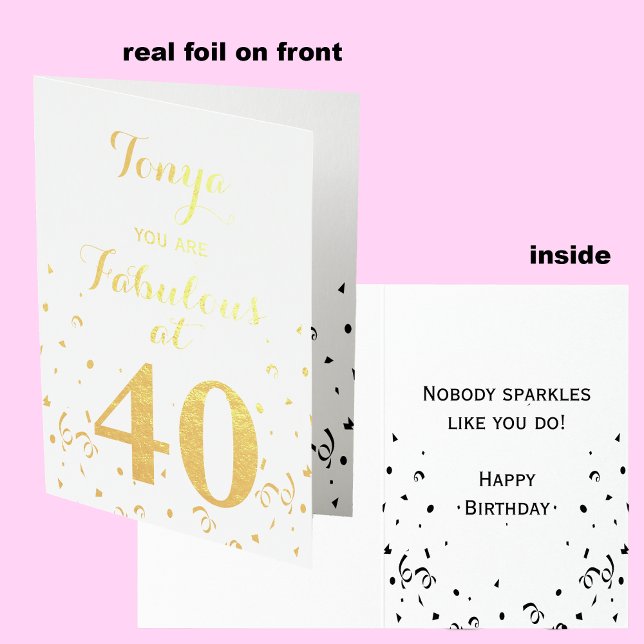 40th Birthday Gold Foil Fabulous at 40 Card (Creator Uploaded)