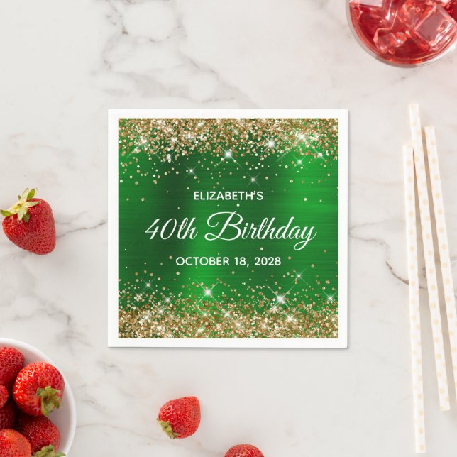 40th Birthday Gold Glitter Emerald Green Foil Napkins (Insitu)