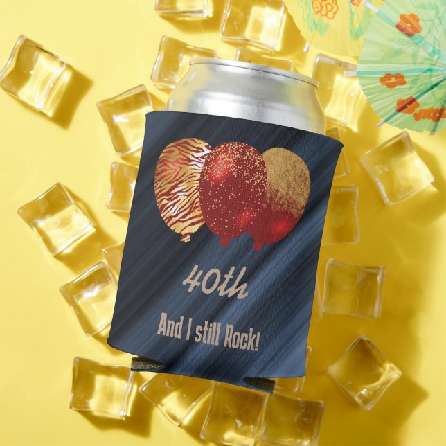 40th Birthday & Gold Glitter Red Balloons Can Cooler (In Situ Summer)