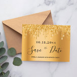 40th birthday gold glitter save the date postcard<br><div class="desc">A modern and trendy Save the Date card for a 40th birthday party. A faux gold looking background decorated with faux gold glitter drips. Personalize and add a date and name/age 40. Black colored letters. The text: Save the Date is written with a large trendy hand lettered style script. Tip:...</div>