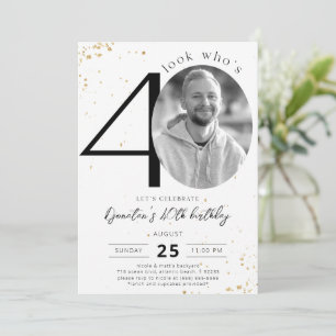 40th Birthday Gold Invitation with Photo