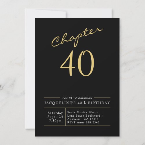 40th Birthday Gold Modern Script Black