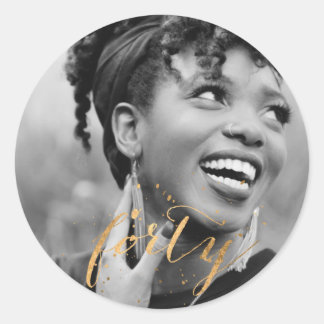 40th Birthday Gold Photo Classic Round Sticker