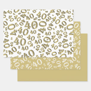 40th Birthday Gold/White Random Number Pattern 40 Wrapping Paper Sheets