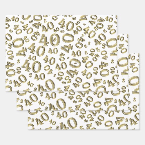 40th Birthday GoldWhite Random Number Pattern 40 Wrapping Paper Sheets