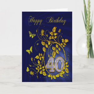 40th Birthday golden butterflies Card