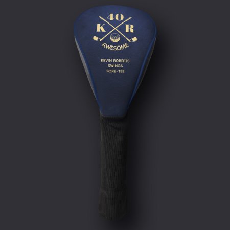 40th Birthday Golf 50th 60th Monogram Royal Blue Golf Head Cover