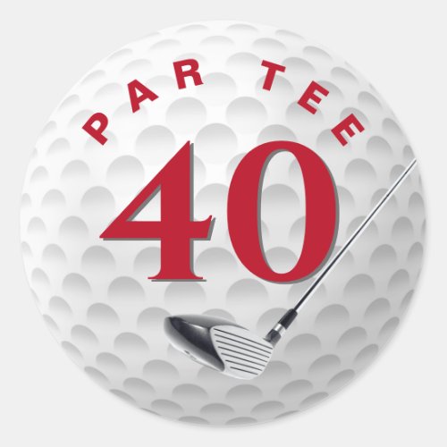 40th Birthday Golf Ball Classic Round Sticker