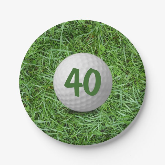 40th Birthday Golf Ball on Grass Paper Plate (Front)