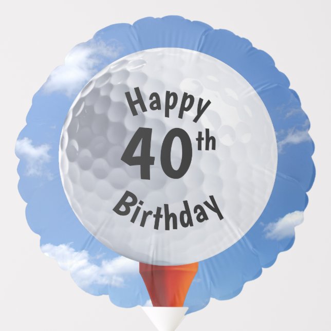 40th Birthday Golf Ball On Red Tee Balloon (Front)