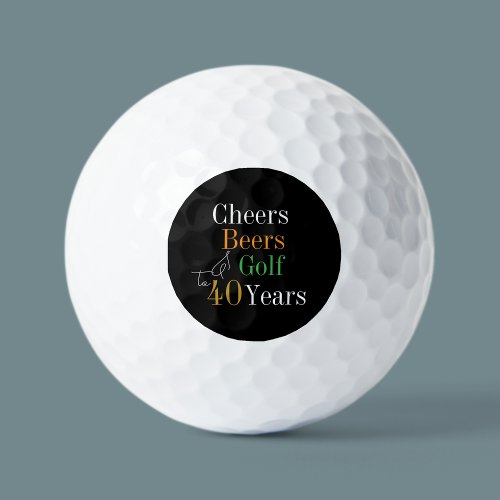 40th Birthday Golf Cheers and Beers Black and Gold Golf Balls