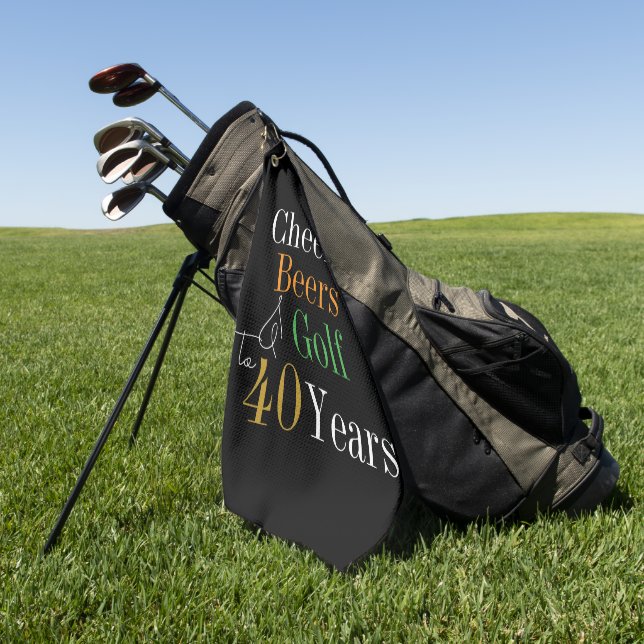 40th Birthday Golf Cheers and Beers Black and Gold Towel (Green)
