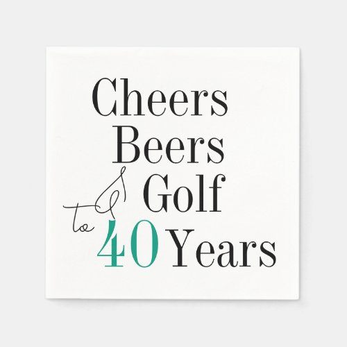 40th Birthday Golf Cheers and Beers Party Napkins