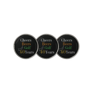40th Birthday Golf Cheers Beers Black and Gold Ball Marker