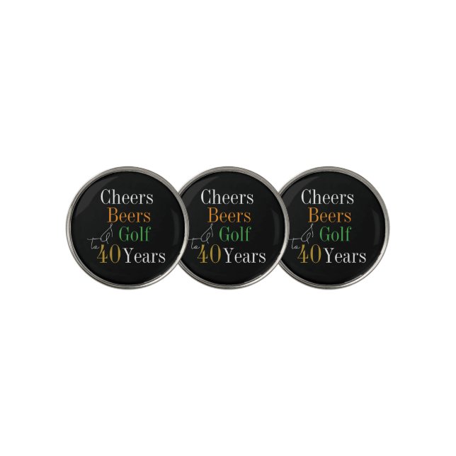 40th Birthday Golf Cheers Beers Black and Gold Golf Ball Marker (3 Up)