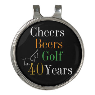 40th Birthday Golf Cheers Beers Black and Gold Hat Clip