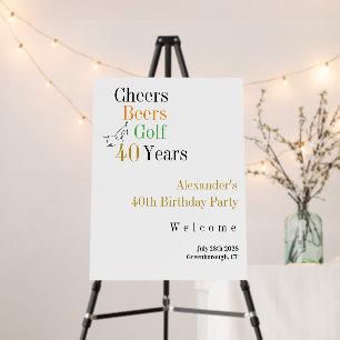 40th Birthday Golf Cheers Beers Minimal Welcome Foam Board