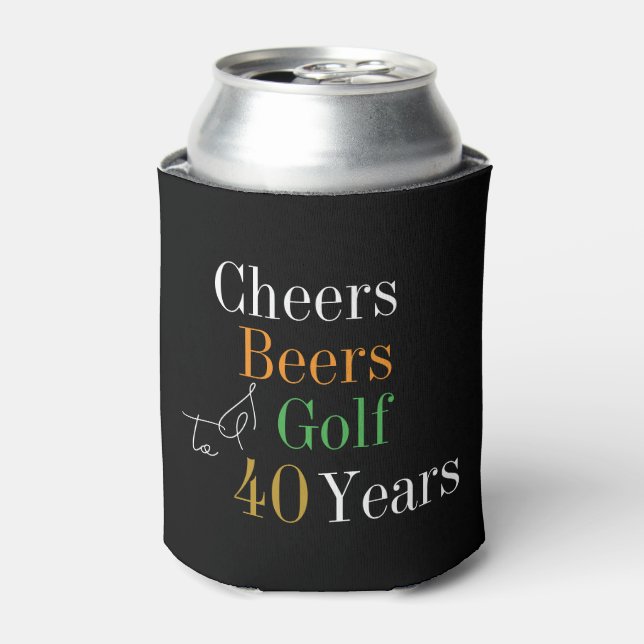 40th Birthday Golf Cheers Beers Party Black Gold Can Cooler (Can Front)
