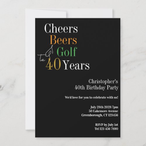 40th Birthday Golf Cheers Beers Party Invitation