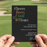 40th Birthday Golf Cheers Beers Party Invitation<br><div class="desc">This is a cool and simple 40th birthday design with a golf cheers and beers theme. It is a modern, minimal design, in classic black and gold typography with pops of orange and green. Perfect for a cool and fun, golf and beer themed, 40th birthday party. It has the message...</div>