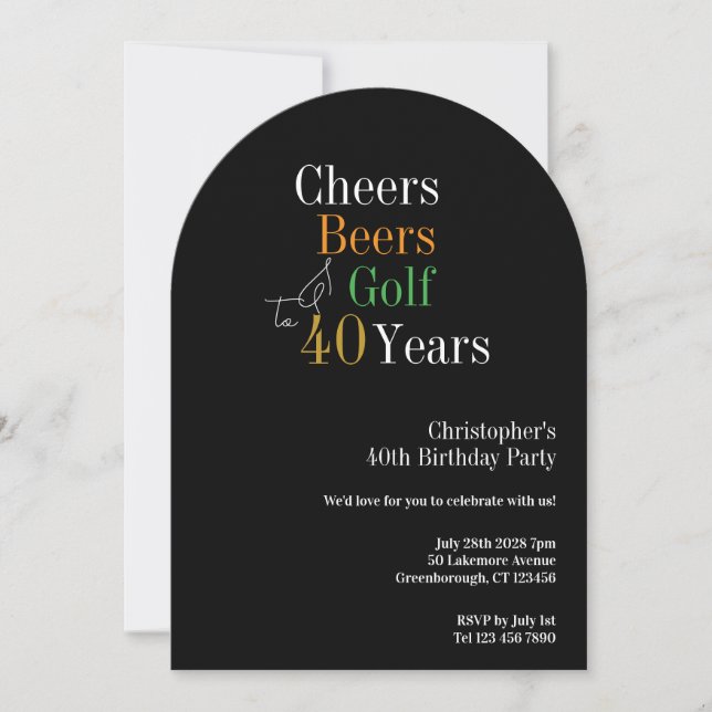 40th Birthday Golf Cheers Beers Party Invitation (Front)