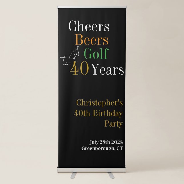 40th Birthday Golf Cheers Beers Party Retractable Banner (Front)