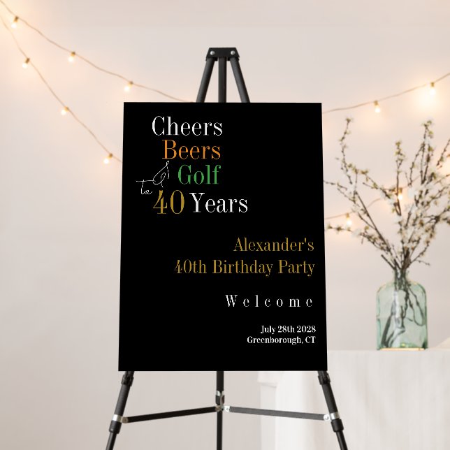 40th Birthday Golf Cheers Beers Party Welcome sign (In Situ (Stand))