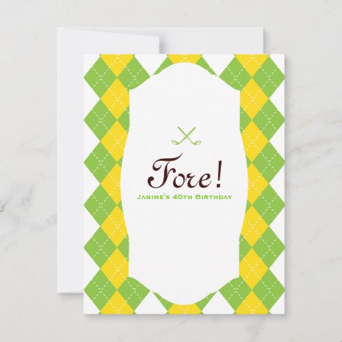 40th Birthday Golf Party Argyle Preppy Custom Invite
