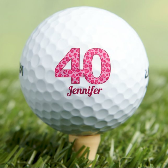40th Birthday Golfer Party - Pink Leopard Print Golf Balls (Creator Uploaded)