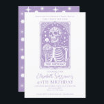 40th Birthday Gothic Tarot Lavender Invitation<br><div class="desc">A 40th birthday invitation in the style of a tarot card,  with skeleton and birthday cupcake and candle,  with the catch phrase: forty and fun forever,  a tarot tale of cake,  chaos,  and ever after. A funny bold gothic occult vibe. Available in print,  as a digital download,  or both!</div>