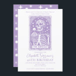 40th Birthday Gothic Tarot Lavender Invitation<br><div class="desc">A 40th birthday invitation in the style of a tarot card,  with skeleton and birthday cupcake and candle,  with the catch phrase: forty and fun forever,  a tarot tale of cake,  chaos,  and ever after. A funny bold gothic occult vibe. Available in print,  as a digital download,  or both!</div>