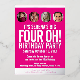 40th Birthday graphic pink gold foil photo circles Invitation