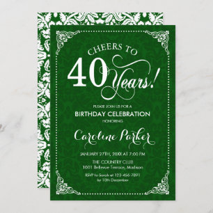 40th Birthday - Green Damask Invitation