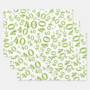 40th Birthday Green/White Random Number Pattern 40 Wrapping Paper Sheets