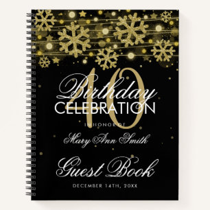 40th Birthday Guestbook Gold Black Winter Notebook