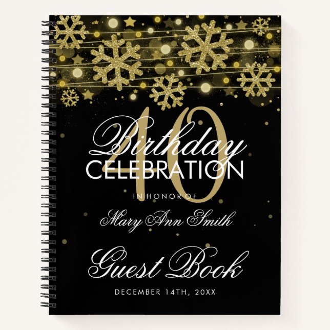 40th Birthday Guestbook Gold Black Winter Notebook (Front)