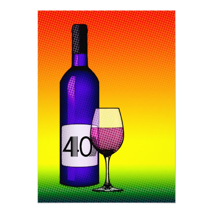 40th birthday or anniversary  wine bottle & glass custom photo card